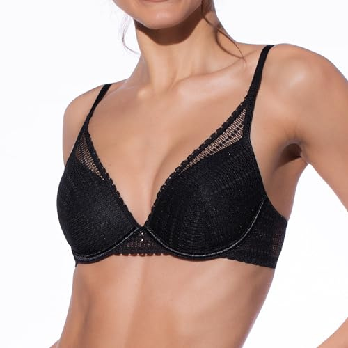 Selene, Bralette de Encaje Crocher con Copas Acolchadas y Aro, Sujetador Mujer Efecto Escote, Colección Vivian