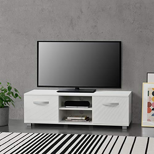 [en.casa] Mobile Porta TV a 2 Ante Scomparti Chiusi e Aperti con Foro Passacavo Stand TV Multimediale 120x40x38 cm Tavolo Basso Supporto Console - Bianco