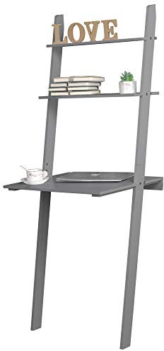 URBNLIVING White Or Grey Ladder Desk 2 Shelf Wooden Bedroom Computer Table Work Office Unit (Gray)
