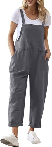 YESNO Damen Latzhose Sommer Oversize Trägerhose Beiläufig Loose Bib Pants Overall Baggy Jumpsuit Strampler Sommerhose mit Träger PV9DE