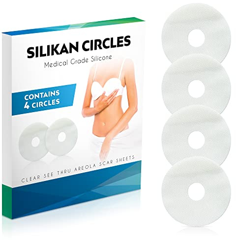 Silicone Areola Clear Gel Scar Sheets-4 Medical Breast Scars Silicon Circles See-into Scar Restore Smooth Mastectomy Breast Lift Reconstruction Surgery Supplies Keloid Guards Sheeting-SILIKAN