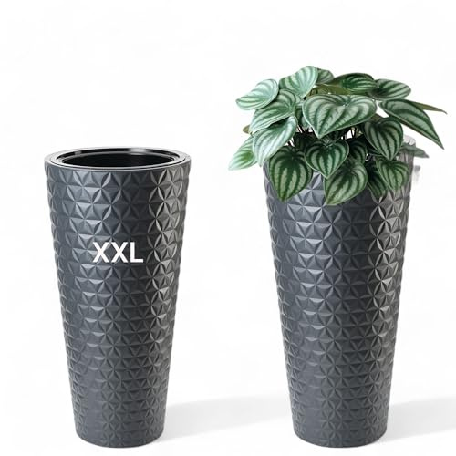 Bac à fleurs rond effet 3D anthracite diamant exterieur - Taille XXL