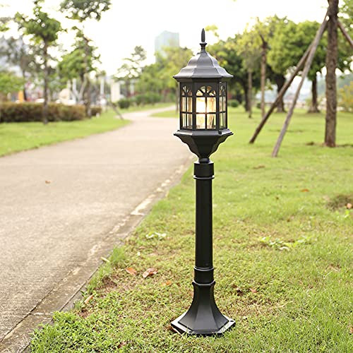 Lámpara de pie de estilo antiguo, E27 Lámpara exterior jardín, Lámpara de césped retro aluminio fundido con pantalla cristal, Farol rústico impermeable IP23 para patio entrada terraza (A)