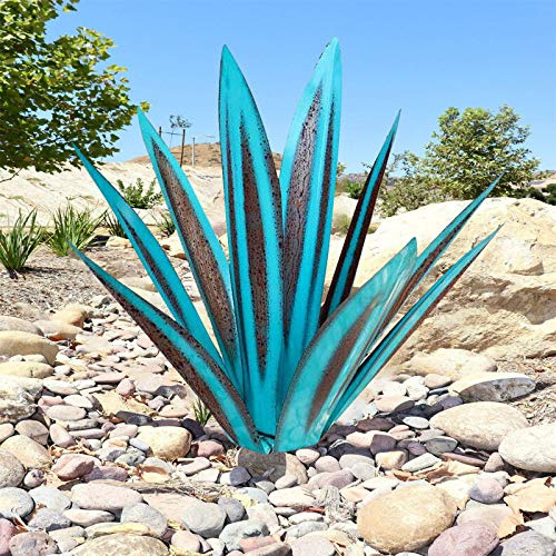 Raopuzi Sculpture Rustique de Tequila Bleue, 65CM Art décoration Statue Déco à la Maison,Figurines de Jardin,Ornements de Pelouse,Piquets de Jardin,Plantes d'agave en Métal pour Cour Extérieure (G)