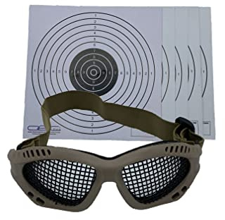 Glac Store Lunettes Tactiques Masque en maille en acier Airsoft pour protection des yeux avec sangle souple réglable TAN et n ° Cibles en carton