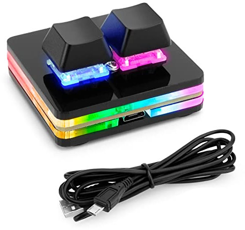 Ecarke Black OSU Keypad 2 Key Gaming Keyboard, USB Mini 2 Key Keypad Mechanical Gaming PC Keyboards Programming Macro with Software OSU HID Standard Keyboard（Upgrade Cherry Shaft & RGB LED）