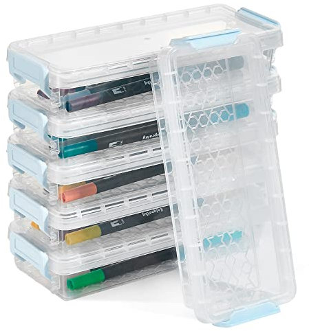 La Llareta 6 Pezzi Scatole Impilabili Traslucide, Contenitore di Matita Multiuso, Organizzatore Plastica Astuccio, con Coperchio per Ufficio, Casa, Scuola