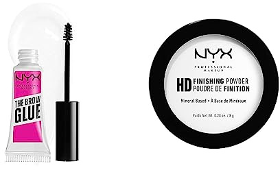 NYX Professional Makeup High Definition Finishing Powder, Cipria in Polvere Compatta, Opacizzante & The Brow Glue, Gel Trasparente per Sopracciglia Effetto Laminazione