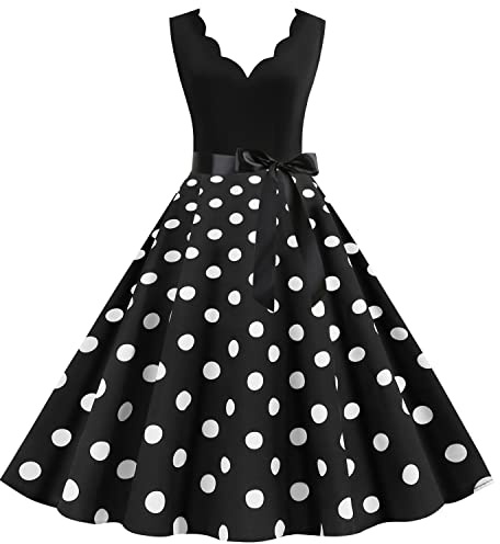 Wellwits Dam vintage 1950-tal V-ringad prickig cocktailklänning, svart, S