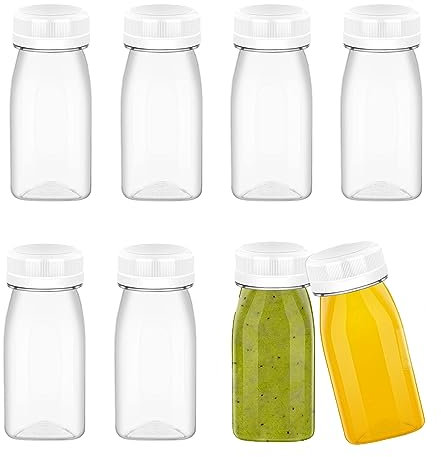 8 Pack 100ml Reusable Small Clear Juice Container,Plastic Juice Bottles,Small Plastic Bottles,Reusable Shot Bottles with Lids for Storing Juice, Milk, Smoothie, Homemade Beverages (White Lid)