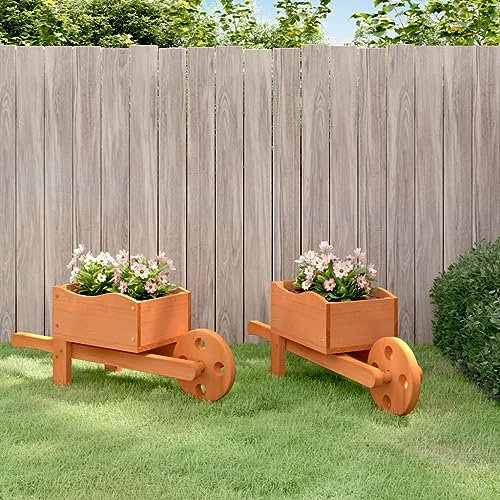 Homgoday Fioriere a Carriola 2 pz 47x15x19 cm Legno Massello di Abete, Fioriera da Esterno Fioriera Balcone Fioriera Grigliato per Giardino