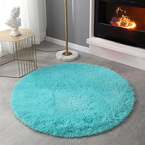 SK Studio Runden Hochflor Teppich Wohnzimmer rutschfest Fellteppich Shaggy Flauschig Weich Modern Teppiche für Schlafzimmer Wohnkultur Blau, 140x140cm