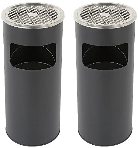 Standaschenbecher für draußen Mülleimer mit Aschenbecher Abfalleimer mit Inneneimer, Mülleimer aus Edelstahl 60 x 25 cm 30 L (Schwarz, 2 Stk)