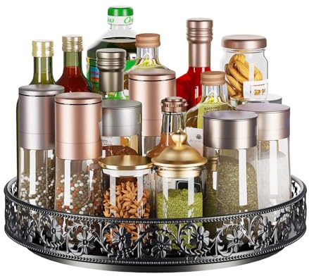 Lazy Susan Drehteller-Organizer, 33 cm, großes drehbares Gewürzregal, Lazy Susan für Esstisch, Arbeitsplatte, Speisekammer, Küchenschrank, Badezimmer, Schwarz