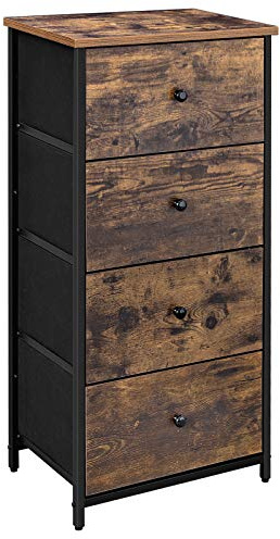 SONGMICS Nightstand, Dresser with 4 Fabric Drawers, Wooden Tabletop