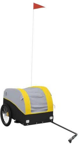 vidaXL Lastenanhänger, Anhänger für Fahrrad, Fahrradanhänger mit Deichsel Sicherheitsflagge, Transportanhänger, Schwarz Gelb 30kg Eisen