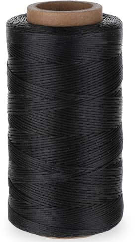 Flacher Wachsschnur 0,8mm x 260m Wachs Faden Nähgarn Gewachster Faden Leder Nähen Faden Polyester Nähen Ledergarn für Handwerk, Reparatur, Buchbinden, Schmuck, Häkeln (Schwarz)