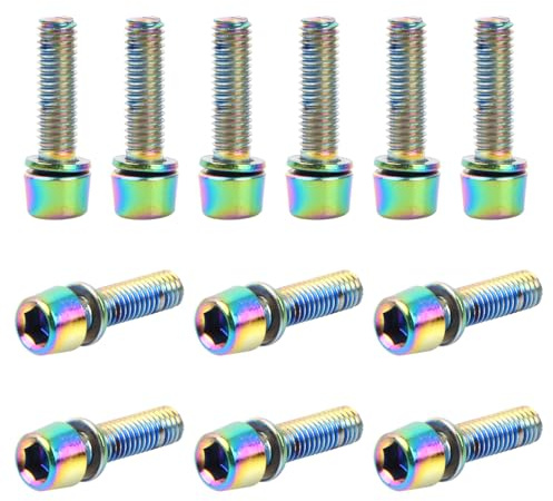 12 Pcs Bicycle Stem Bolts, M5x18mm Bike Stem Fixed Screws Stem Bolts with Washers, 6 Colors Handlebar Stem Screws, Stainless Steel Bike Disc Brake Caliper Bolts for Road Mountain Bicycle (Multicolor) | Stainless Steel Bike Disc Brake Caliper Bolts with Washers,for Road Mountain Bicycle