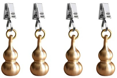 4 Pcs Pure Copper Solid Gourd Heavy Tablecloth Weight with Metal Clips Table Cover Weights Tablecloth Pendant for Curtains, Flags