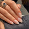 Goiern - Set di 24 unghie finte press-on da donna, corte, lucide, a mandorla, rosa/bianco/ombré, in materiale acrilico, con disegni, unghie artificiali a pressione