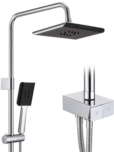 HOMELODY Duschsystem ohne Armatur mit Klavierschaltern, Selbstreinigendem Duschkopf und Handbrause, Regendusche ohne Armatur ideal zum Nachrüsten, Duschsäule Duschset für Dusche