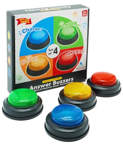 Gelabur Set von 4-Buzzern für Trivia-Spiele, Antwort-Buzzer für Klassenzimmer, Family Feud Jeopardy Buzzer, Game Buzzer mit Lichtern und Ton für Klassenzimmer, Game Show Buzzer Tasten
