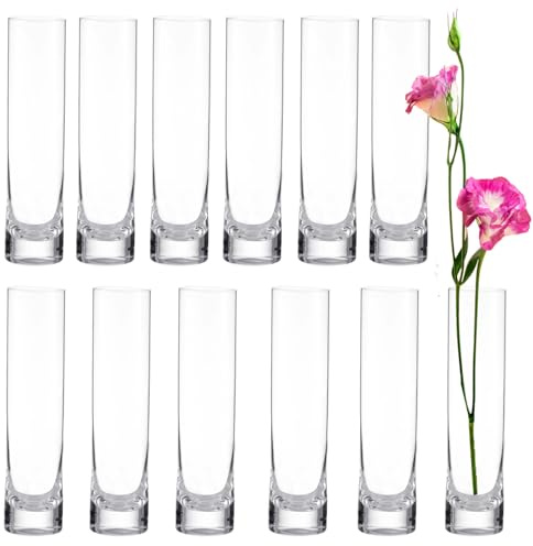 Petits vases pour décoration de table-12pcs Petits Mini-vases en Verre,Vases en Verre Transparent pour décoration de Mariage,Hurricane Bougeoir Flottant pour décoration de fête 19.5cm de Haut
