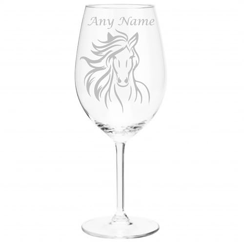 Chichi Copa de vino personalizada con diseño de caballo, añade tu propio nombre o texto