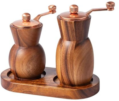 EHJRE Lot de 2 Salières et Poivrières en Bois avec Plateau, Moulin à Saison, Outils de Cuisine