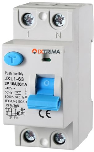 IXTRIMA Interrupteur différentiel pur 16 A 2P 220 V 6 kA 30 mA 2 modules DIN, RCCB C16