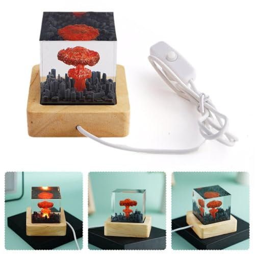 Lámpara de explosión nuclear de nube de hongo, modelo de bomba atómica LED, luz nocturna, luz nocturna de resina de hongo, bomba de explosión nuclear, lámpara de nube de hongo, decoración de lámpara