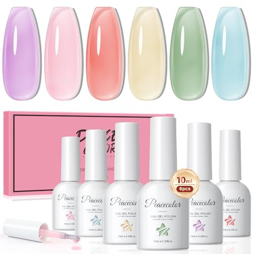 PEACECOLOR Smalto Semipermanente Unghie, 6 Colori Jelly Gel Smalto per Unghie Trasparente Soak Off UV/LED Jelly Gel Smalto per Unghie, Nail Art Manicure per Donne Ragazze