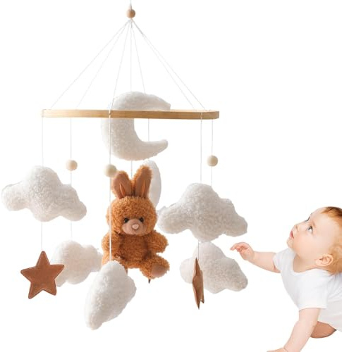 Cartoon Crib Mobile, Baby Room Decor, Kids Crib Decoration, Soft Velvet Crib Mobile for Girls with Cartoon Animal Plush Toys for Baby Nursery Decor, Bassinet Mobile for Infants and