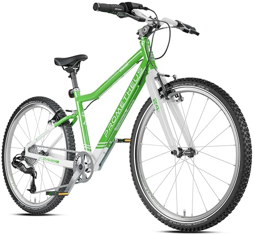 PROMETHEUS BICYCLES PRO Fahrrad 24 Zoll Jungen Mädchen | Premium Kinderfahrrad 24 Zoll Jungen alu ab 7 Jahre Super leicht | 8 Gang SRAM X4 Schaltung | Grün Weiß