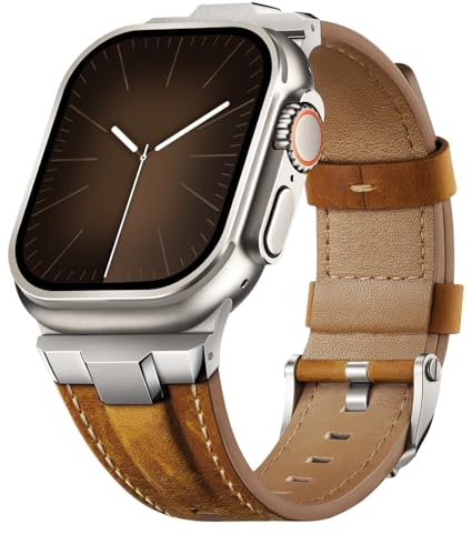 Suitisbest Leder Armband Kompätibel mit Apple Watch Ultra 2 Armband 49mm 46mm 45mm 44mm 42mm, Echt Leder Robust Metall Konnektor für iWatch Ultra 3 Serie 11 10 9 8 7 6 5 4 3 Ultra SE 3 SE 2 SE