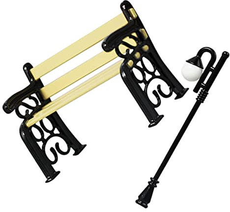 Kisangel 1 Jeu modèle de Banc de Parc lampadaire Miniature décoration pour Mini-Trucs Ornements de Jardin de Nains modèle de Banc Miniature modèle de réverbère Miniature Plastique