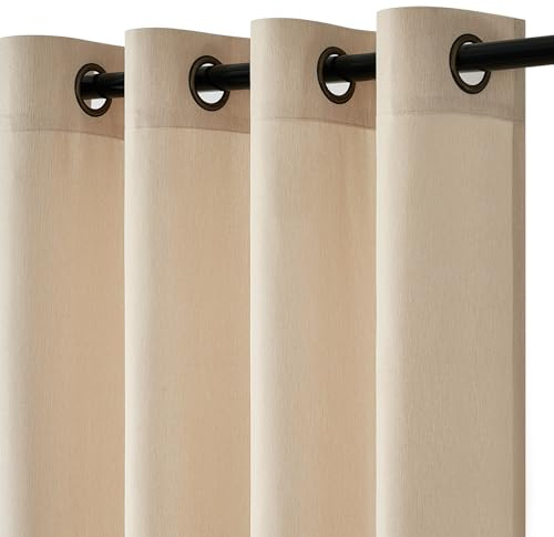 Topfinel Wohnzimmer Vorhänge Leinenoptik Boho Ösenvorhang 2er Set H 245 x B 140 cm Linen Licht Filtern Gardinen mit Ösen Leinenvorhang Halbtransparent Curtains for Living Room, Beige