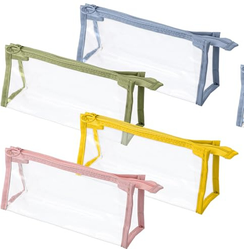Bremorou 4 Stück Schlampermappe Transparent Mäppchen Schüttelpenal Aesthetic Aufbewahrungstasche Reise Kosmetiktasche Stiftetasche für Schreibwaren Studenten (Rosa, Blau, Grün, Gelb)