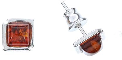 Orecchini in ambra di Artisana, piccoli orecchini quadrati in ambra, incastonati in argento sterling 925/000 rodiato, Klein, Ambra Ambra Argento sterling rodiato, Ambra