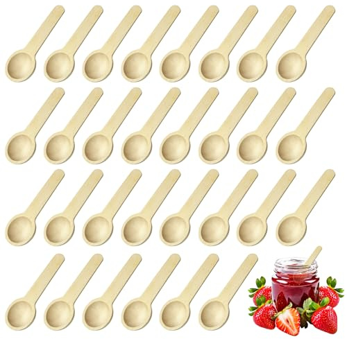 BOULESENM 30 Piezas Cuchara Pequeña de Madera,Cuchara para Especias,Con Mango Corto, Cucharas de madera, Cucharas Pequeña para Especias Miel,Café,Sal,Tarros Mermelada,Azúcar,para Niños (Redonda)