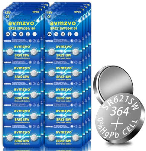 avmzvo SR621SW Batterien Knopfzellen,AG1 LR621 Uhrenbatterie 1,5V,80 Stück | 364/164/LR60/SR60 Alkaline,kindersichere Verpackung, Ohne Quecksilber【5 Jahre Garantie】