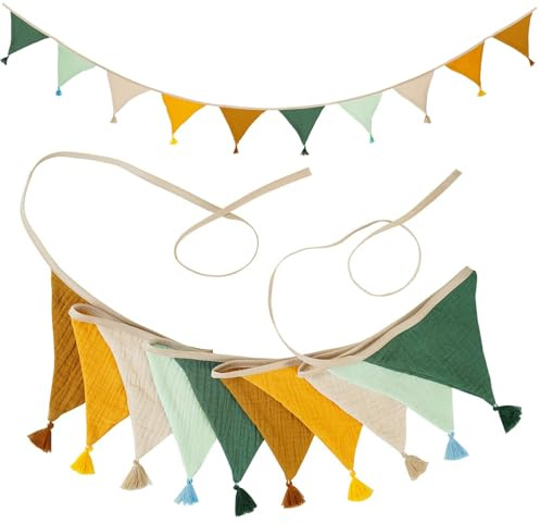 Girlande Wimpelkette Kinderzimmer, 2,7 M Bunt Wimpelkettes Stoff mit Quasten,Girlande Kinderzimmer Deko zum Aufhängen für Hausbett, Wanddeko, Geburtstag, Party(Bonbon-Green)