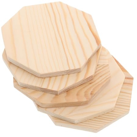 DIYEAH 5 Pezzi Sottovasi Ottagonali Legno Non Finiti per Piante Coasters Diy per Progetti Creativi per Piccole Piante e Decorazioni Uniche