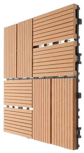 SUBLXPoten Dalles Clipsables Exterieur Dalles de terrasse en Bois et Plastique Jaunes, 1 mètre carré, 11 pièces, for Balcon, Jardin, terrasse