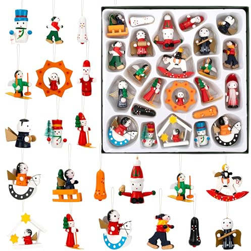Adornos en Miniatura de Resina de Navidad, Decorar el árbol de Navidad en Madera, Mini Colgante Figuras de Navideños Pintadas a Mano para Árbol de Navidad, Manualidades, Decoración, 24 Piezas