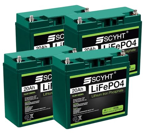 SSCYHT Batería LiFePO4 12 V y 20 Ah Batería de Litio 20 Ah Baterías extraíbles 12 V Baterías de Repuesto para Coches Juguete eléctricos para Motores 50 W a 250 W,12v20ah 4pack