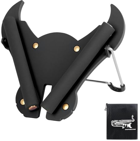 EASTROCK Bull-Head Style Alto Saxophone Stand, Sax Stand for Alto Sax, Sponge Protection, Non-Slip Feet, Reinforced Backplate, Stable & Portable Design-Black
