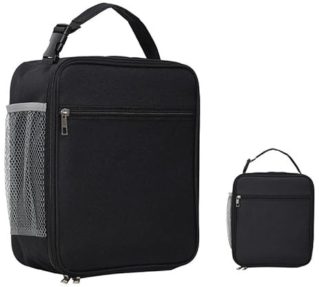 zukent Portable Insulated Lunch Bag with Side Mesh Pocket Water-Resistant Leakproof Cooler Bag Durable Thermal Lunch Box for Work, School, Picnic, Outdoor for Adults, Kids, Men, Women (Black)