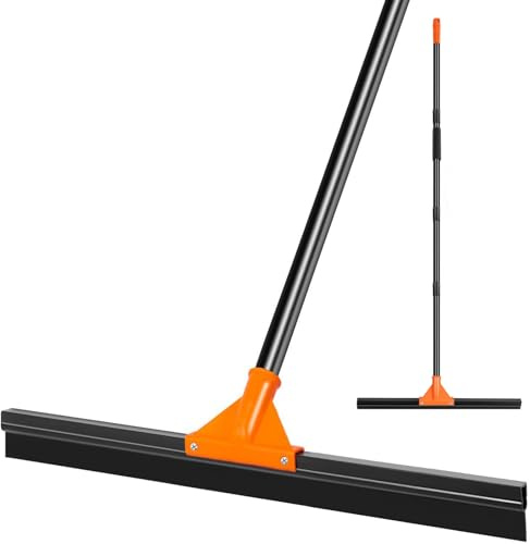 Heavy Duty Floor Squeegee with Long Handle, 18 Rubber Wiper Broom for Concrete Tile Cleaning Commercial Scrubber Mop for Garage Deck Bathroom Kitchen Pool Glass