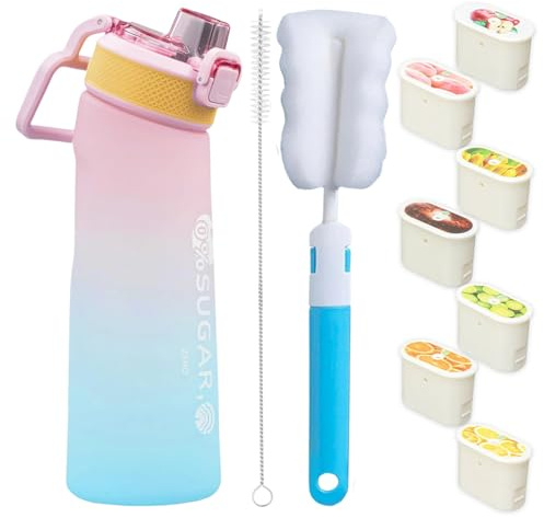 Borraccia da 700 ml, senza BPA, con 7 capsule di gusto casuali, 0 zuccheri 0 calorie, con cannuccia, per palestra, scuola, attività all'aperto, opaco